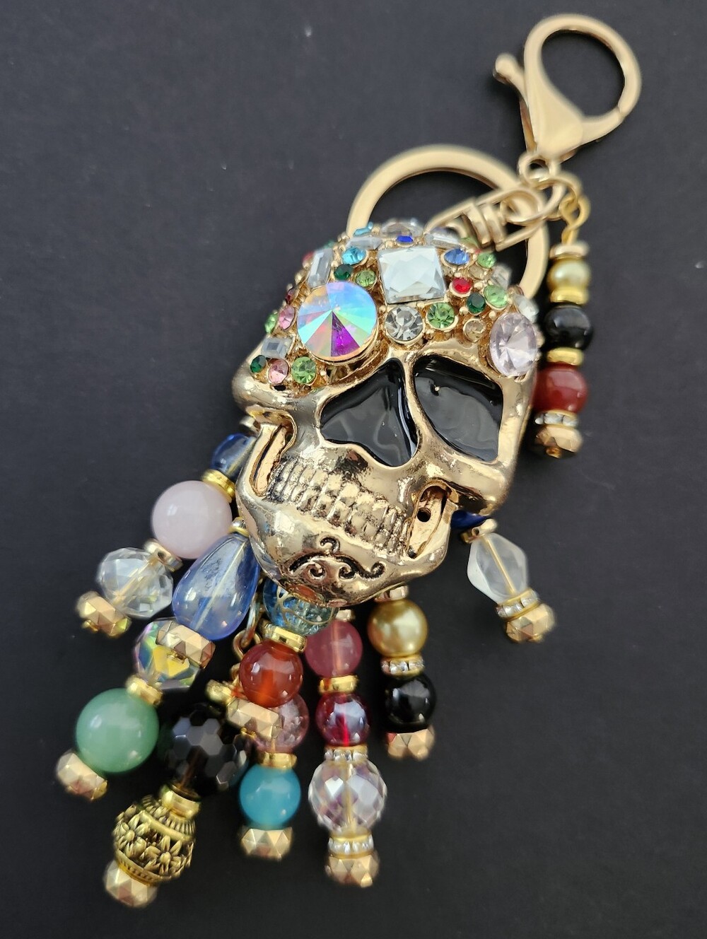 Skull Purse Charm or Keychain Aventurine Carnelian Quartz Handcrafted